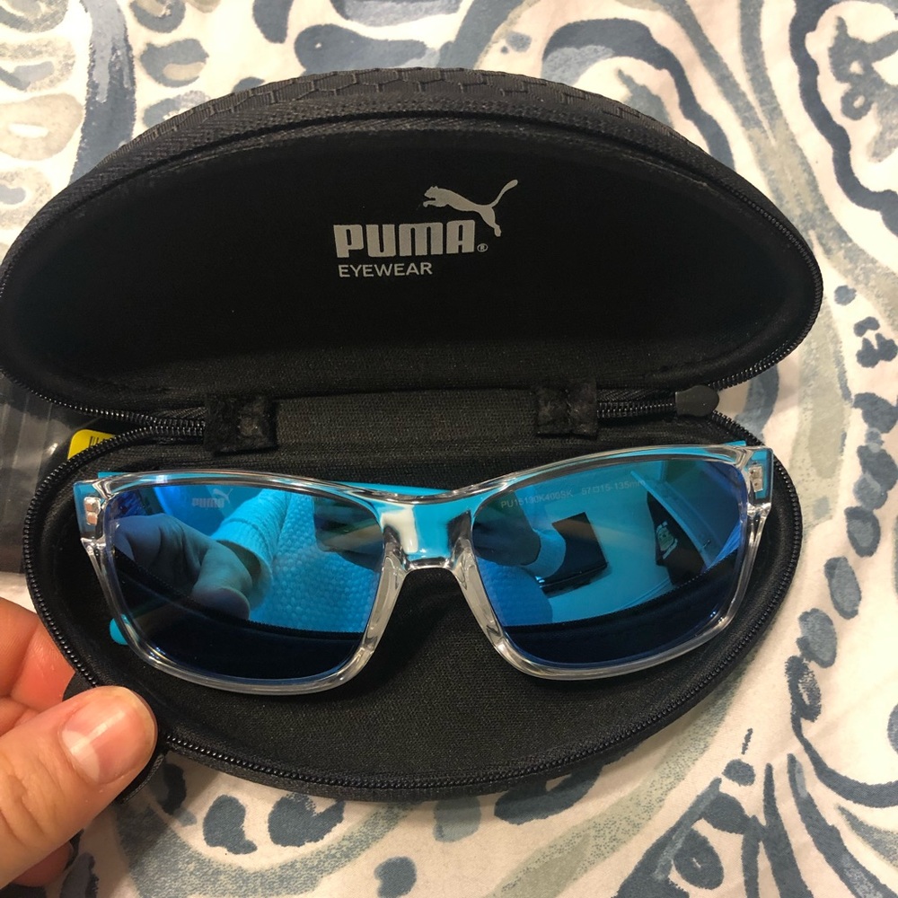 Puma Sporty Blue Square Mirror Sunglasses